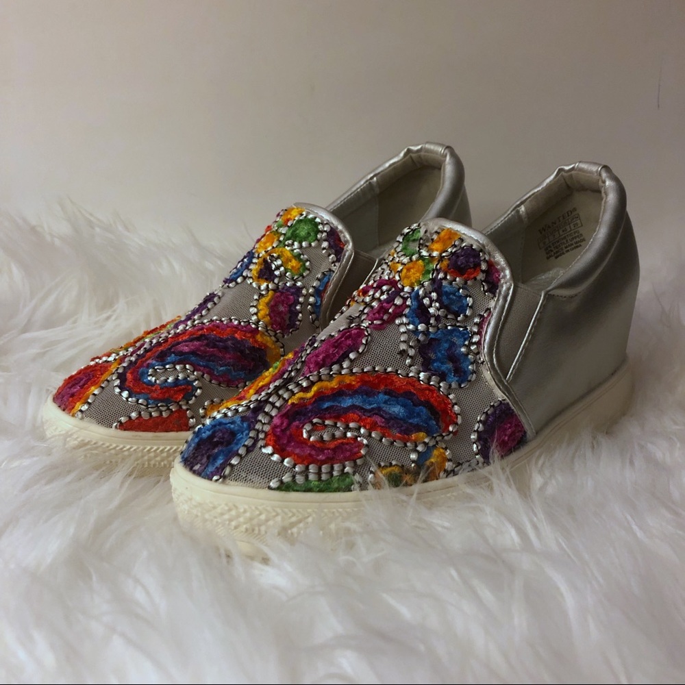 WANTED Picasso Silver Embroidered Slip-On Sneaker